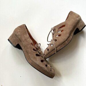 NEW Jeffrey Campbell Gray Suede Lace Up Lasercut Block‎ Heel Shoes Womens Size 9
